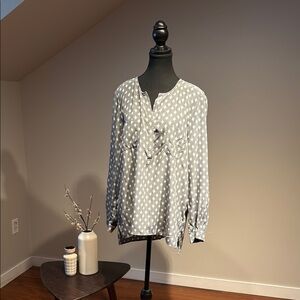 Joie Relaxed Tie Front Blouse in Blue and Gray